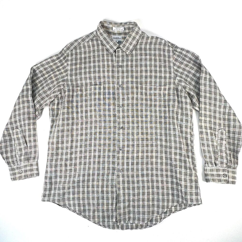 Saks Fifth Avenue Shirt Mens XL Italy Woven Plaid Button Up Long Sleeve Casual